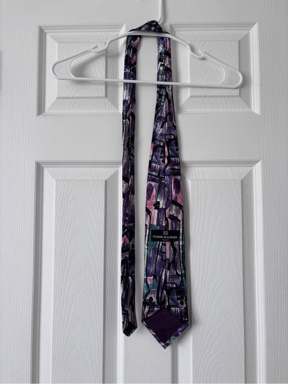 Vintage Pierre Balmain Purple, Lavender & Teal Abstract Silk Tie